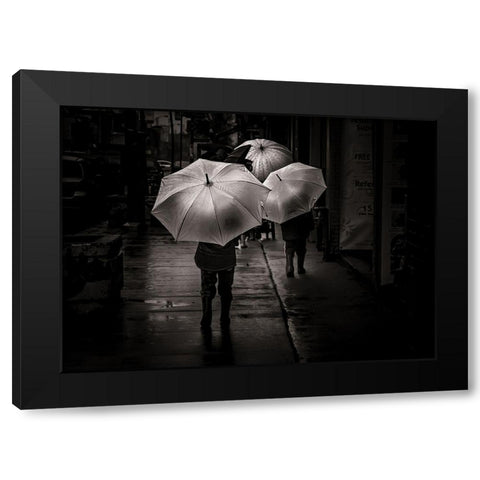 Just Walking in the Rain Black Modern Wood Framed Art Print with Double Matting by Carson, Brian