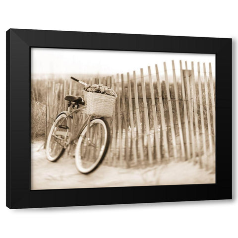 Bike by Beach Fence Black Modern Wood Framed Art Print by Anonymous