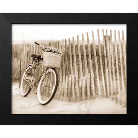 Bike by Beach Fence Black Modern Wood Framed Art Print by Anonymous