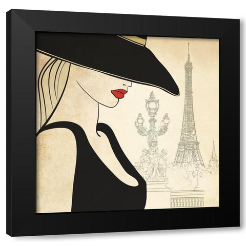Woman on Paris Bridge Black Modern Wood Framed Art Print with Double Matting by Anonymous