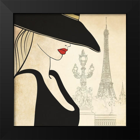 Woman on Paris Bridge Black Modern Wood Framed Art Print by Anonymous