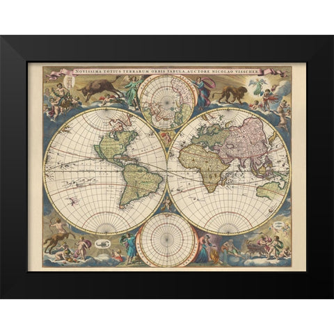 Terrarium Orbis Tabula Black Modern Wood Framed Art Print by Visscher, Nicholas