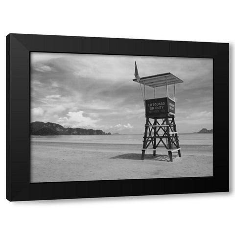 Lifeguard Observation Tower Black Modern Wood Framed Art Print by Anonymous