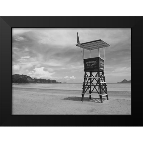 Lifeguard Observation Tower Black Modern Wood Framed Art Print by Anonymous