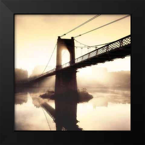 Footbridge in the Setting Sun Black Modern Wood Framed Art Print by Frederic, P.