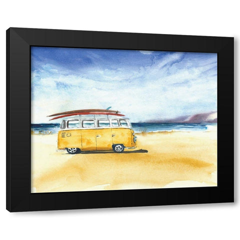 Yellow Minivan with Surfboards Black Modern Wood Framed Art Print with Double Matting by Anonymous