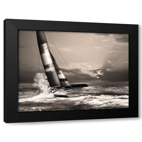 Race Day Black Modern Wood Framed Art Print by Anonymous