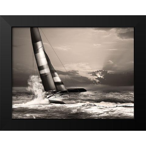 Race Day Black Modern Wood Framed Art Print by Anonymous