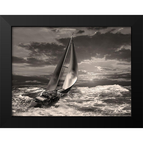 Sunrise Sail Black Modern Wood Framed Art Print by Anonymous