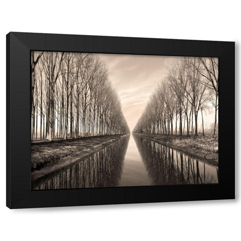 Serene Canal Black Modern Wood Framed Art Print by Anonymous