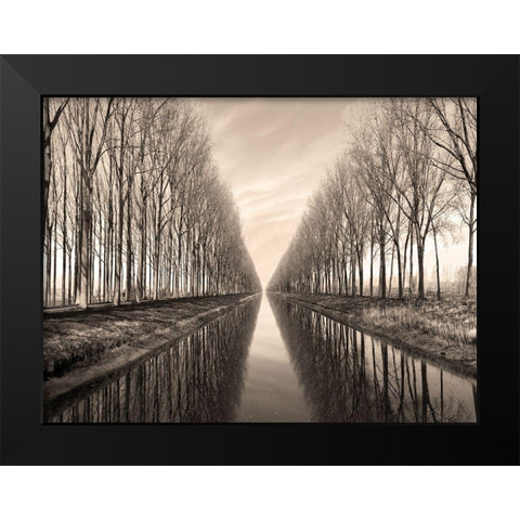 Serene Canal Black Modern Wood Framed Art Print by Anonymous
