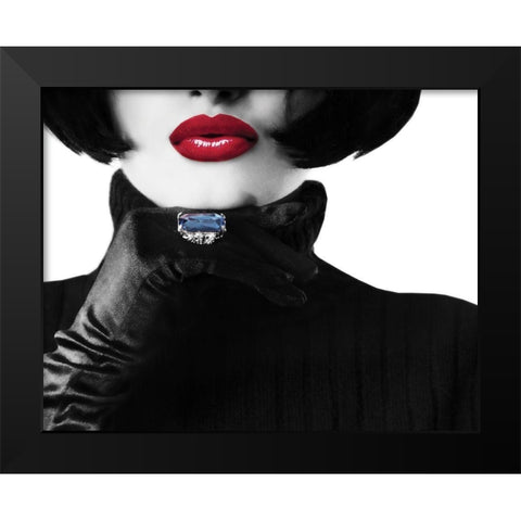 Ruby Lips I Black Modern Wood Framed Art Print by Anonymous