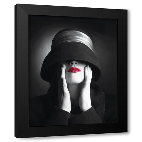 Ruby Lips III Black Modern Wood Framed Art Print with Double Matting by Anonymous