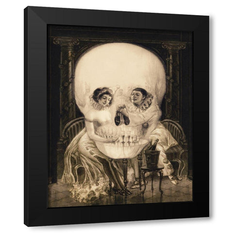 Pierrots Love Black Modern Wood Framed Art Print by Anonymous