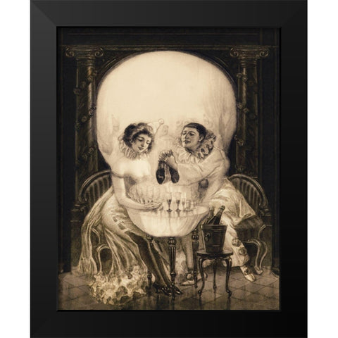 Pierrots Love Black Modern Wood Framed Art Print by Anonymous