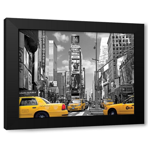 Yellow Cabs, Times Square Black Modern Wood Framed Art Print with Double Matting by Maloratsky, Igor
