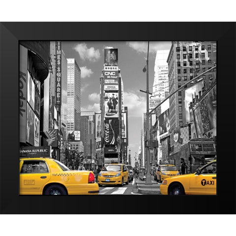 Yellow Cabs, Times Square Black Modern Wood Framed Art Print by Maloratsky, Igor
