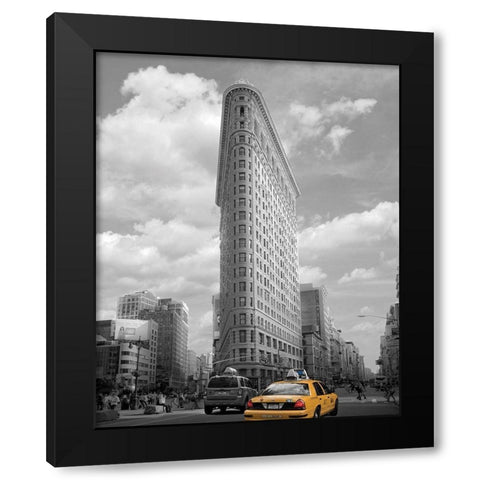 Yellow Cabs at Flatiron Building Black Modern Wood Framed Art Print by Maloratsky, Igor