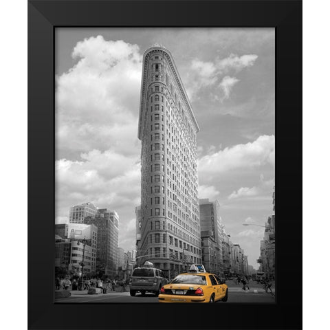 Yellow Cabs at Flatiron Building Black Modern Wood Framed Art Print by Maloratsky, Igor