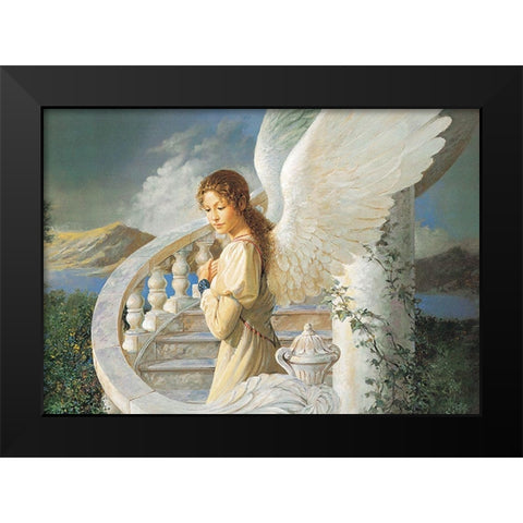 Angel on Stairway Black Modern Wood Framed Art Print by Unknown