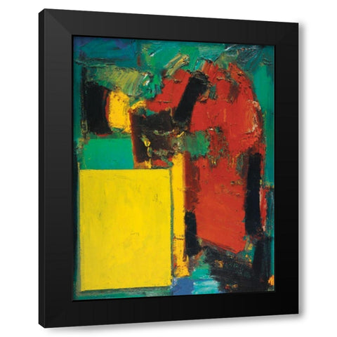 Abstract Yellow/Red Black Modern Wood Framed Art Print with Double Matting by Unknown