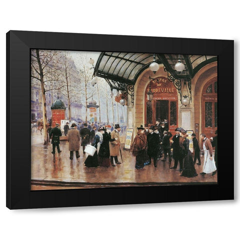 Sur la Rue Black Modern Wood Framed Art Print with Double Matting by Unknown