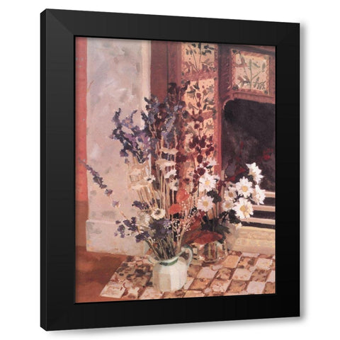 Moroccan Floral Black Modern Wood Framed Art Print by Unknown