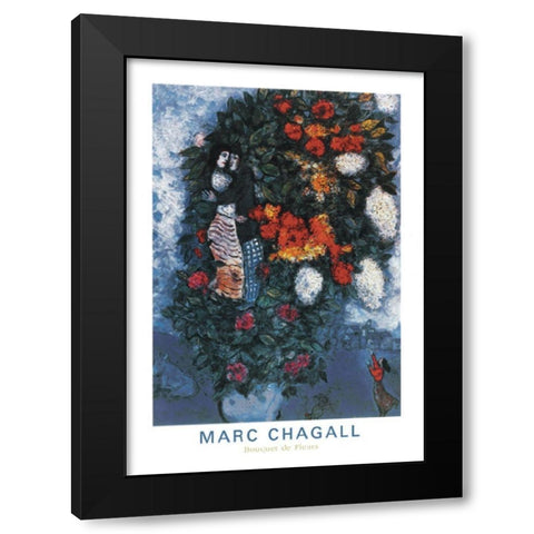 Bouquet Black Modern Wood Framed Art Print with Double Matting by Chagall