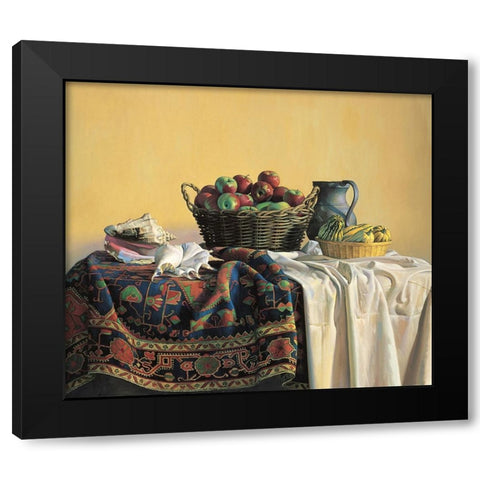 Apples And Pitcher Black Modern Wood Framed Art Print by Unknown