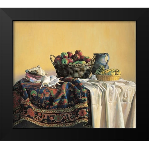Apples And Pitcher Black Modern Wood Framed Art Print by Unknown