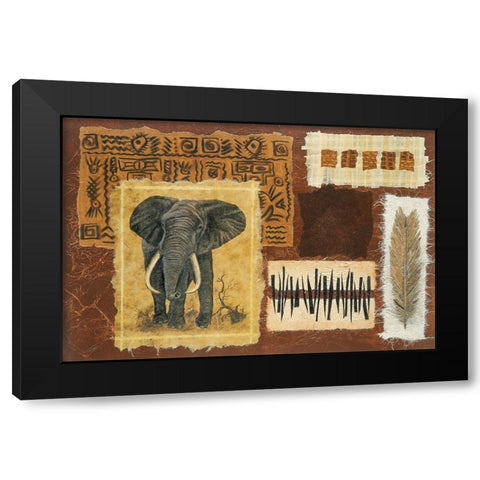 Elephant Safari Black Modern Wood Framed Art Print by Unknown