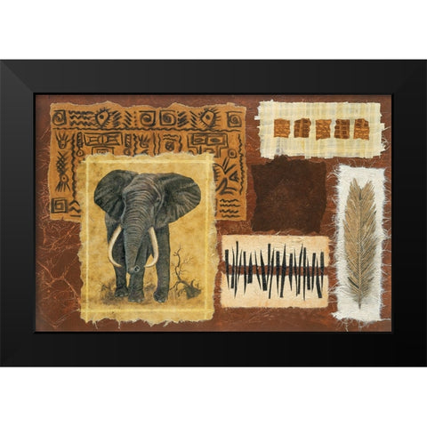 Elephant Safari Black Modern Wood Framed Art Print by Unknown