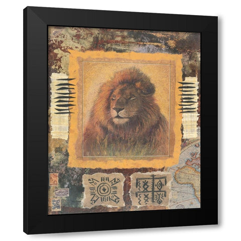 Lion Stamp Black Modern Wood Framed Art Print with Double Matting by Unknown