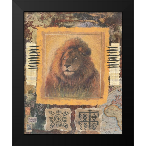 Lion Stamp Black Modern Wood Framed Art Print by Unknown