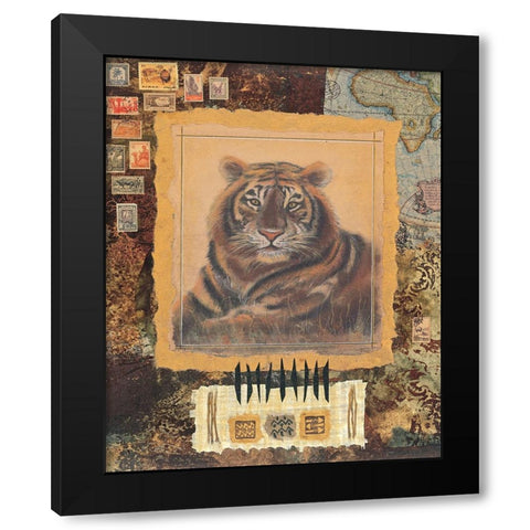 Tiger Stamp Black Modern Wood Framed Art Print by Unknown