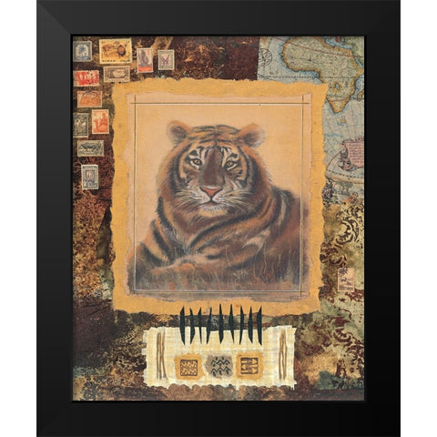 Tiger Stamp Black Modern Wood Framed Art Print by Unknown