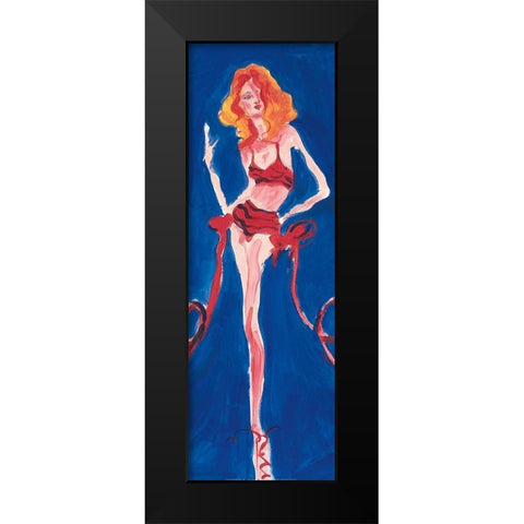Girly Girl Blue Black Modern Wood Framed Art Print by Unknown