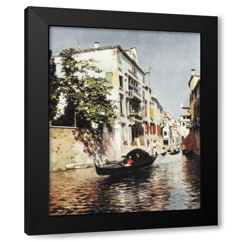 venetian Gondola Black Modern Wood Framed Art Print by Unknown