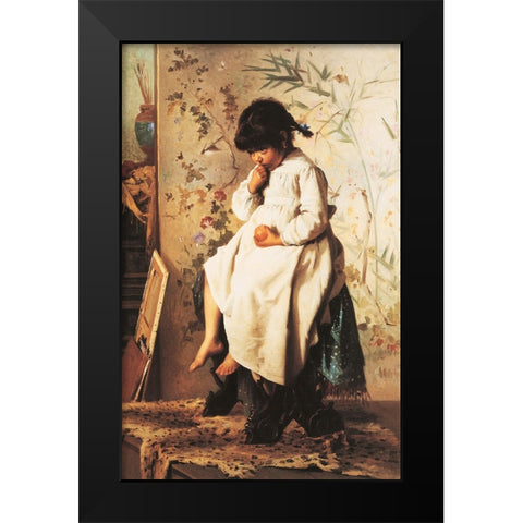Waiting Black Modern Wood Framed Art Print by Unknown