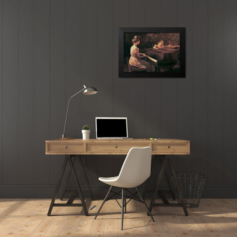 Piano Lesson Black Modern Wood Framed Art Print by Unknown