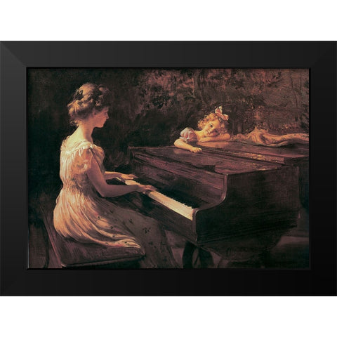 Piano Lesson Black Modern Wood Framed Art Print by Unknown