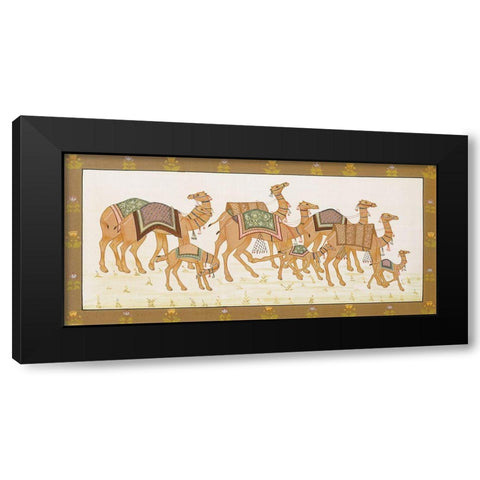 Camels Panel Black Modern Wood Framed Art Print with Double Matting by Unknown