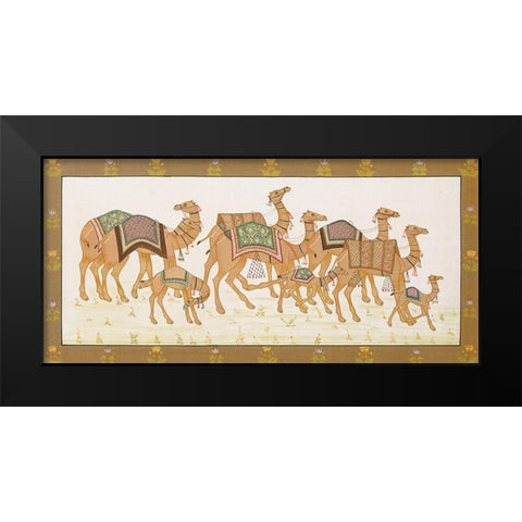 Camels Panel Black Modern Wood Framed Art Print by Unknown
