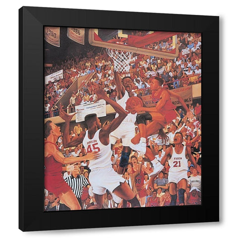 Basketball Dunk Black Modern Wood Framed Art Print by Unknown