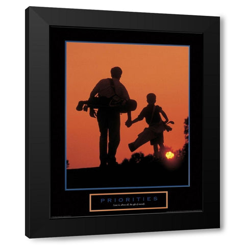 Priorities - Father and Son Golfing Black Modern Wood Framed Art Print with Double Matting by Unknown