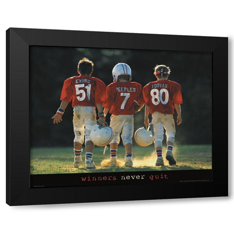 Winners Never Quit - Football Black Modern Wood Framed Art Print by Unknown