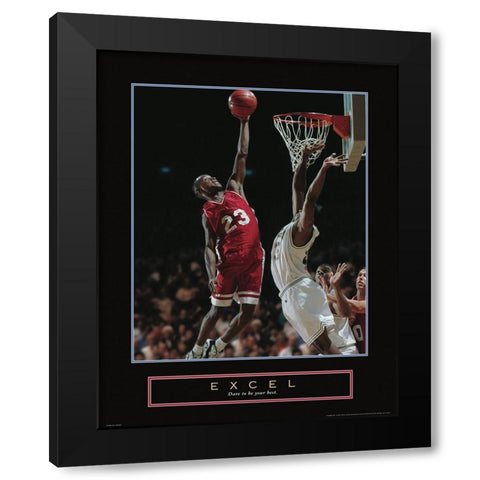 Excel - Basketball Black Modern Wood Framed Art Print with Double Matting by Frontline