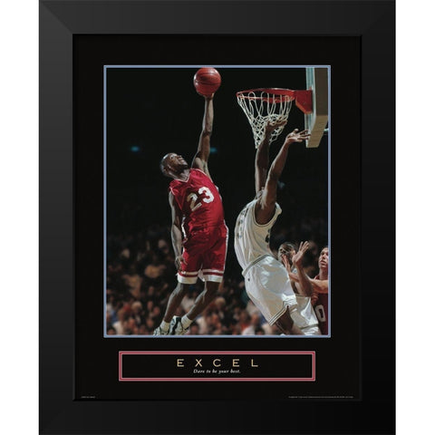 Excel - Basketball Black Modern Wood Framed Art Print by Frontline