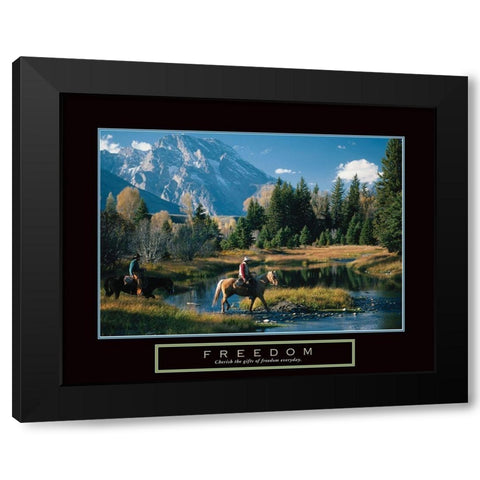 Freedom - Cowboys Black Modern Wood Framed Art Print with Double Matting by Unknown