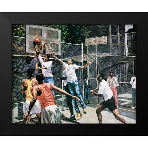 Basketball Pick Up Black Modern Wood Framed Art Print by Unknown